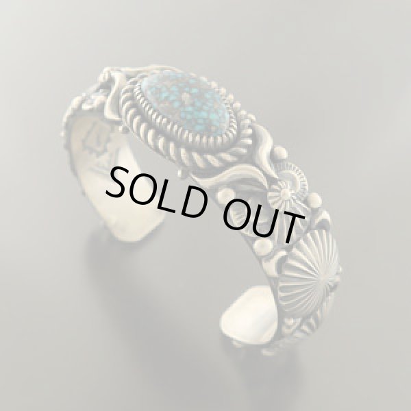 画像1: ナバホ族：チャイニーズターコイズバングル【Delbert Gordon】