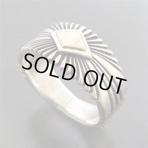 画像: ナバホ族：サンバーストダブルダイヤモンドリング：10ｍｍ幅：14金【Pat　Bedonie】サイズ各種