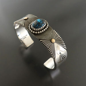 画像1: ナバホ族：イサカピークターコイズバングル【Pat　Bedonie】