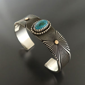 画像1: ナバホ族：ローンマウンテンターコイズバングル【Pat　Bedonie】